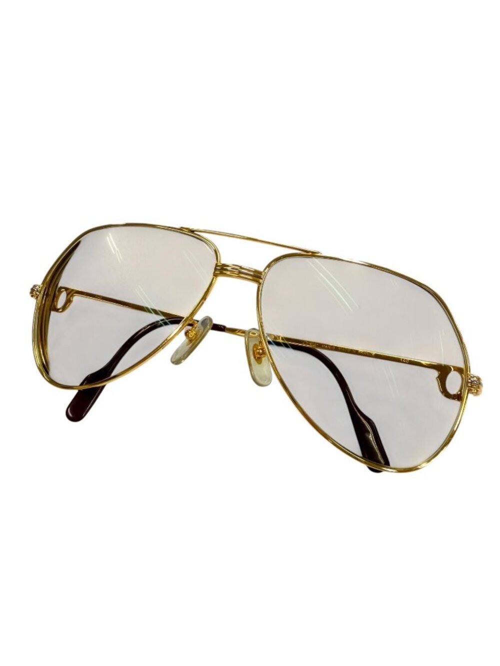 Cartier Vintage Two Bridge Teardrop Logo Eyewear Sunglasses Gold Prescription
